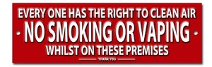 NO SMOKING OR VAPING METAL SIGN - HEALTH AND SAFETY NO SMOKING SIGN. 8" X 2.5". - Picture 1 of 1