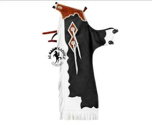 Black and White Softy Leather Western Chinks/Chaps  Floral Tolled With Free Ship - Picture 1 of 4