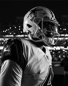 Dak Prescott On Field Black & White Dallas Cowboys 8x10 NFL Football Photo - Picture 1 of 1