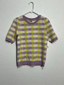 NWT MAEVE By ANTHROPOLOGIE Lavender Lime Harmon Jacquard Sweater Tee Wms Small - Picture 1 of 14