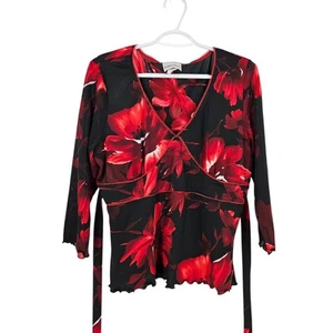 Vintage Fashion Bug Blouse Red Black y2k Floral Mesh Whimsigoth Sheer Size XL - Picture 1 of 7