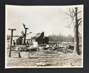 1950s Tornado Damaged Farm Debris Destroyed Barn Trees Phone Line Vintage Photo - Picture 1 of 2