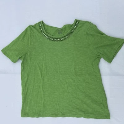 Hasting & Smith Petite 女式上衣 PL 码绿色短袖 100% 棉珠 — 第 1/4 张图片