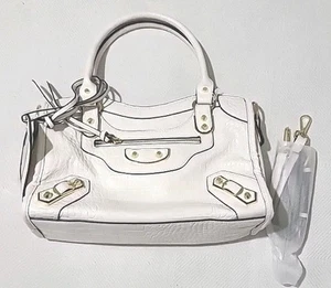 White Gold Hardware Double Handles Shoulder & Crossbody Handbag Purse New - Picture 1 of 12