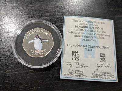 2017 Falkland Is Southern Rockhopper Penguin 50 pence Coin with COA - Image 1 of 2