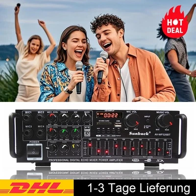 2000W Digital Verstärker mit Bluetooth USB SD FM Radio und 4 Mikrofon Eingängen - Bild 1 von 4