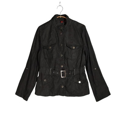 John Richmond Pure Linen Jacket Size UK 12 Black Belted Moto Racer Biker Utility - Image 1 of 4