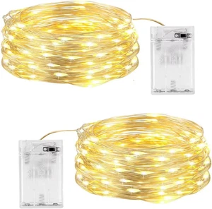 2 Pezzi Stringa Luci LED a Batteria, 50 LED 5M Lampada a Fili Di Rame Bianco Cal - Foto 1 di 12