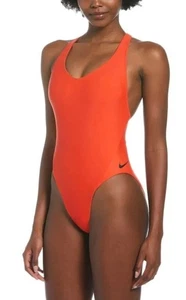 Nike Swimsuit Womens M One Piece Hydralock Anti-Slip High Cut Bikini Orange NEW - Picture 1 of 10