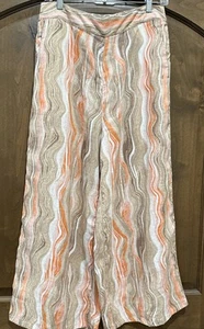 Rachel Zoe Hose Damen L Abstrakt Koralle/Neutral Leinen Pull On Weites Bein Reise. - Bild 1 von 11