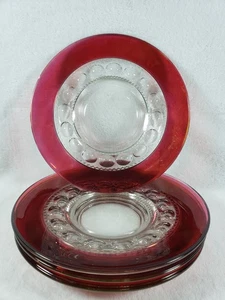 4 Vintage Tiffin Franciscan King's Crown Ruby Red Flashed Dessert Plate 8.25" - Picture 1 of 5
