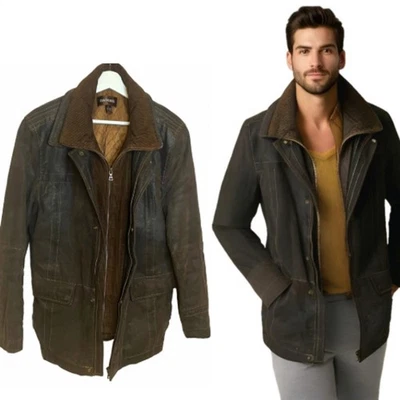 Abrigo Danier Vintage Cuero Marrón Oscuro Tareas Chaqueta Granero Cuello Pana Talla S Foto 1 de 4