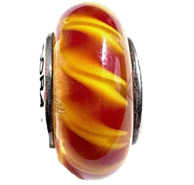 Pandora Sterling Silver Yellow And Red Stripe Murano Glass Charm 790624 - Image 1 of 4