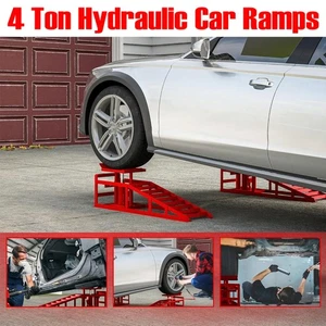 4 ton Hydraulic Car Ramps 2PC Heavy Duty Garage Auto Van Bottle Lift Jack Ramp - Picture 1 of 13