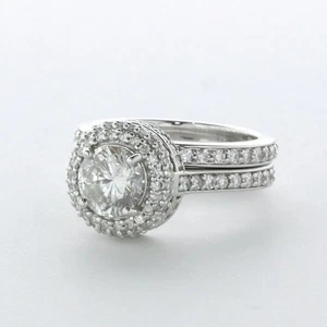 JUEGO DE ANILLOS DE PIEDRA LATERAL VINTAGE CON PUNTA DE ORO 14K CORTE REDONDO DIAMANTE NATURAL E/SI3 2,5 QUILATES - Imagen 1 de 3