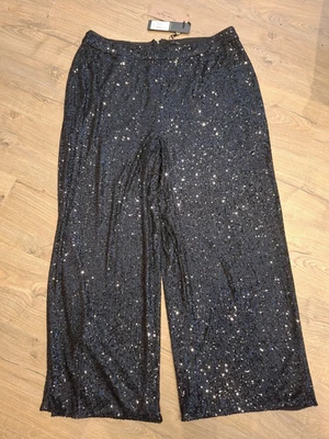 Pantalone Phase Eight fiorentino nero paillettes gamba larga taglia 20 nuovo con etichette - Immagine 1 di 4
