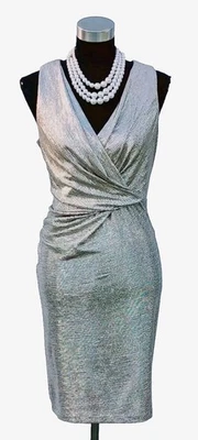 Donna Ricco New York Dress Sz 8 Evening Wedding MOB Gold  V Neck Ruched Sheath M - Image 1 of 4