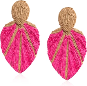 Pendientes de hoja larga de rafia coloridos hechos a mano hoja de ratán pendientes colgantes suma - Imagen 1 de 6