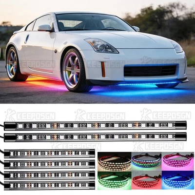 For Nissan 350Z 370Z GTR RGB LED Strip Under Car Underglow Underbody Neon Light — 第 1/4 张图片