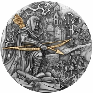 2024 Cameroon Robin Hood 2 oz Silver Antiqued Gilded High Relief Coin - Picture 1 of 8