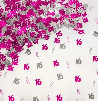 16th  Pink Silver Confetti Tabletop Sprinkle Anniversary Birthday Party Decor X1 - Image 1 of 4