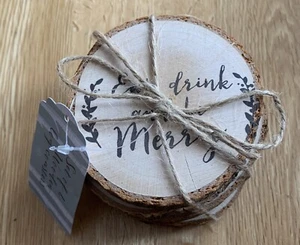 Brand New Natural Log Slice Coasters- Set Of 4 - CHRISTMAS -Coffee Table - Picture 1 of 5