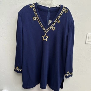 St John Knit Santana Knit Embroidered Star Long Tunic Sweater 22 Plus - Picture 1 of 6