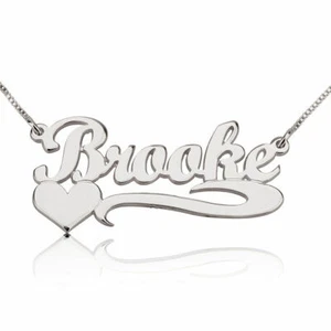 Collar de cadena de caja de corazón con placa de identificación personalizada de plata de ley ajustable - Imagen 1 de 2