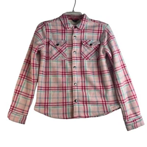 Eddie Bauer Kids Plaid Shirt Jacket Shacket Faux Fur Lined Pink Girls Size 14/16 - Picture 1 of 9