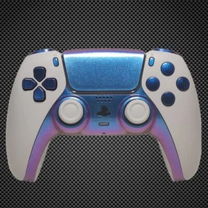 Arctic White Chameleon Blue PS5 Custom Dualsense Controller - Picture 1 of 4
