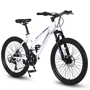 24 Inch Youth/Adult Girls Mountain Bike, 21 Speeds with Dual Disc Brakes, White - Picture 1 of 8