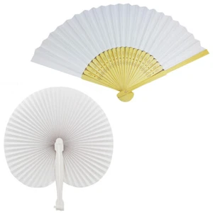 Éventails Blanches Mariage Fêtes Eventail Mariage Papier Bois Plastique 3177 - Picture 1 of 5