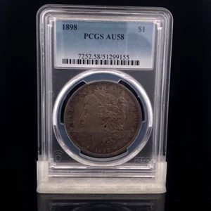 1898 AU58 PCGS Morgan Dollar Moneta Argento Lingotto $1 Una Liberty Aquila Rotonda - Foto 1 di 2