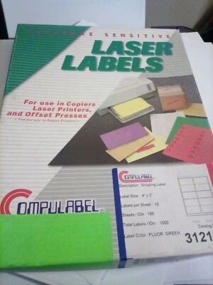 Compulabel 312142 Fluorescent Green Address Labels for Laser Printers, 4 x 2... - Image 1 of 2