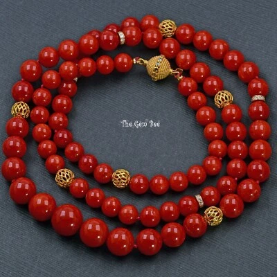 Colar de ouro 18K com diamante não tingido Mediterrâneo Sardenha OX coral vermelho sangue - Imagem 1 de 4