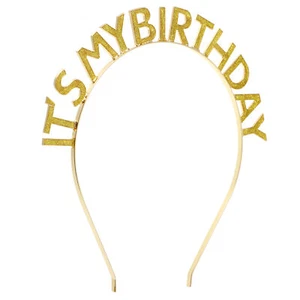 Classic Birthday Party Rainbow Birthday Headband for Women 7.09"x6.69" Gold Tone - Picture 1 of 5