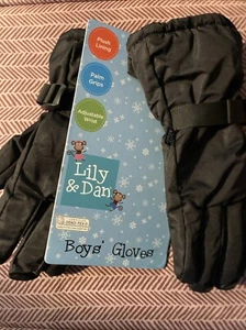 Lily & Dan Gloves Kids Large Black Slip On Fleece Lined Drawstring Warm - Picture 1 of 2