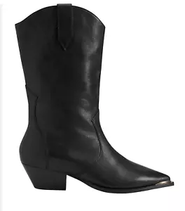 WITCHERY Black Leather La Belle Western Boots 38 - Picture 1 of 7