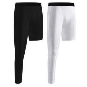 Youth Boys One Leg Compression Pants for Basketball 3/4 Leggings Sports Tights - Picture 1 of 16