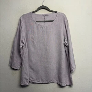 Blusa túnica corte suelta 100 % lino lavanda lila púrpura manga M 3/4 - Imagen 1 de 7