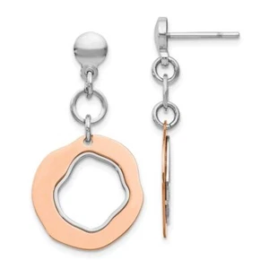 925 Sterling Silver Rose Gold Plated Post Dangle Earrings - Picture 1 of 5
