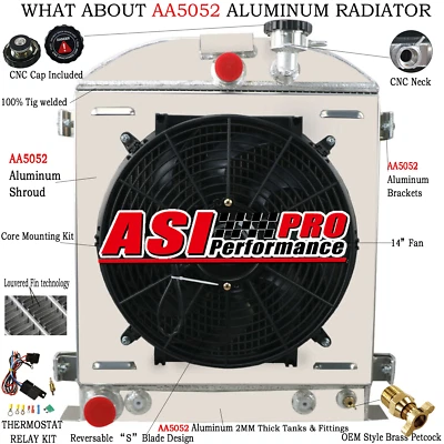 Relé de ventilador de cubierta de radiador CC3032 3 filas para Ford 1932 modelo picado 18 B/BB V8 Foto 1 de 4