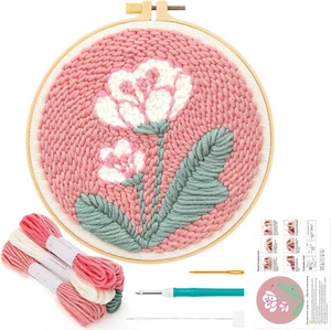 Punch Needle Embroidery Starter Kit for Beginners DIY Rug Hooking with Pink Flow - Picture 1 of 12