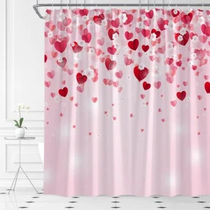 Valentine's Day Shower Curtain Red Heart Pink Floral Romantice Sweet Couple F... - Picture 1 of 3