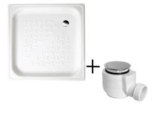 Piatto doccia smaltato, quadrato 70x70x12 cm + sifone doccia 50mm, acciaio inox - Foto 1 di 6