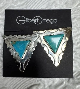 Phyllis Gilbert Ortega Navajo Sterling Türkis invertierte Dreieck Clip Ohrringe - Bild 1 von 15