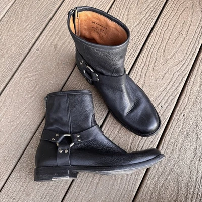 Frye Phillip Black Leather Harness Ankle Boots Womens 9.5 Biker Bootie 3471367 - Image 1 of 4