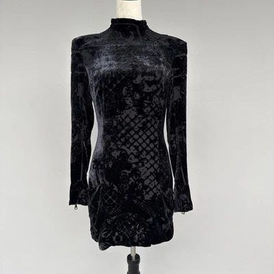Mini Vestido Balmain Paris Negro Terciopelo Burnout 40-M Forrado en Seda Dorado Bolsillo con Cremallera Foto 1 de 4
