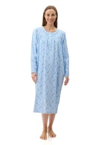 Ladies Givoni Cotton Flannelette Mid Length Nightie PJS Blue Floral (Aria 98A) - Picture 1 of 4