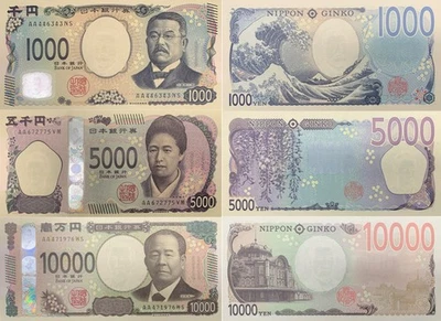 JAPAN 1000 5000 10000 Yen 2024 P 107 108 109 UNC AA Prefix 3D Hologram Set 3 pcs - Image 1 of 3